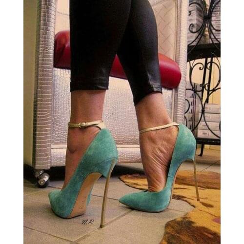 Moraima Snc Newest Suede Pointed Toe High Heel Shoes Woman Ankle Strap Thin Heels pumps Sexy Super High Party Dress Shoes