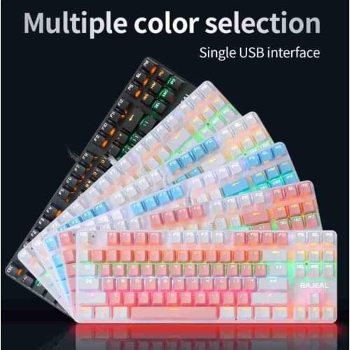 87 Keys Gaming Keyboard USB Wired Mechanical Keyboard LED Rainbow Color Backlight Waterproof Mechanical Keyboard