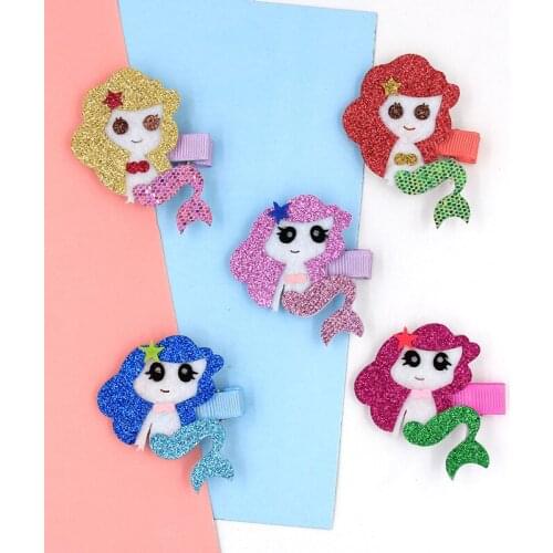 10pcs/lot Cartoon Felt Mermaid Hair Clip Cute Glitter Hairpin Performance Hair Accessories Girls Headdress Barrettes
