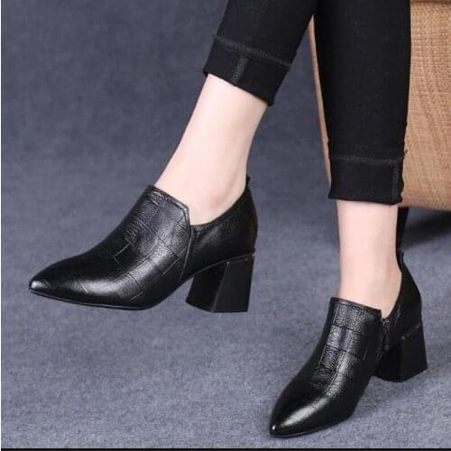 Autumn Boots High Thick Heels Women Zip Ankle Boot Female Square Toe Ladies Pu Side Zipper Ankle Boots