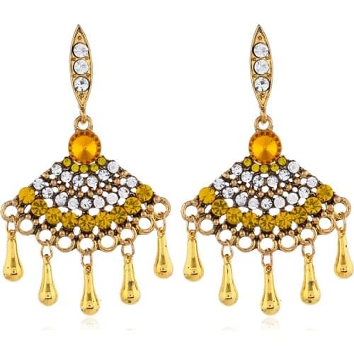 Fashion wedding Hot Gold-color Metal Tassel Dangle Earrings Oversize Pendientes Long Earrings For Women Ethnic Indian Jewelry