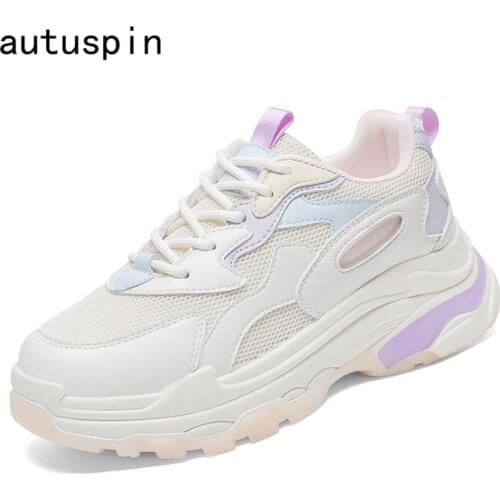 Autuspin Mixed Colors Sports Shoes for Women 2021 Autumn Winter Tide Street Style Vulcanized Sneakers Ladies Casual Footwear