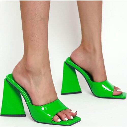 Women Summer Green Orange Slipper New Brand Strange High Heels Ladies Sandal Peep Toe Slip On Slides Party Pumps Big Size 35-42