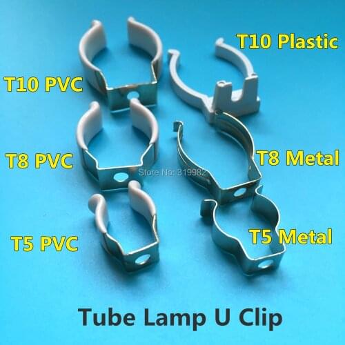 10 PCS T5 T8 T10 PVC Plastic Metal U Clip Wedge Tube Lamp Base Holder Steel with White Cover Surface for LED Fluorescent Light