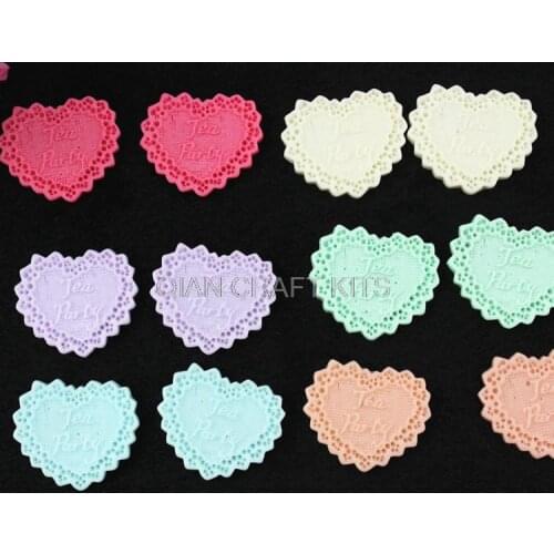 200pcs resin heart with tea party signature cabochon charm for cell phone decor ,handmade diy jewelry pendants charms spoken