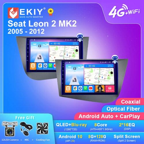 EKIY QLED DSP Android 10 Car Radio For Seat Leon 2 1P 2005 - 2012 Stereo Multimedia Video Player GPS Navigation Carplay 2din DVD