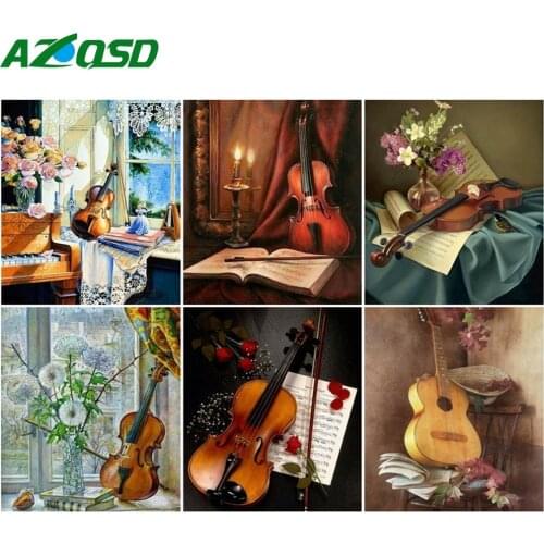 AZQSD Oil Painting By Number Violin Handpainted Unique Gift Picture By Numbers For Adults Window Landscape Kits Wall Art