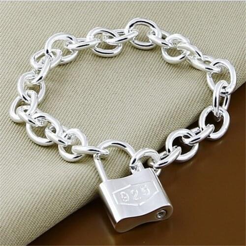 Luxury Fashion 925 Sterling Silver Square Lock Link Chain Bracelet For Men Women Jewelry Wholesale