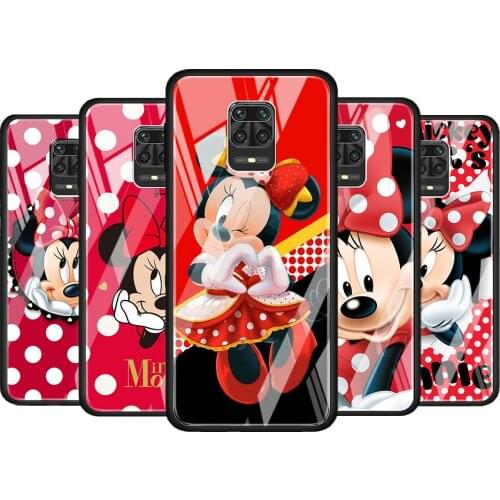 Disney Minnie Mouse Point for Xiaomi Redmi Note 10 Pro Max 10S 9T 9S 9 8T 8 7 Pro 5G Luxury Tempered Glass Phone Case Cover
