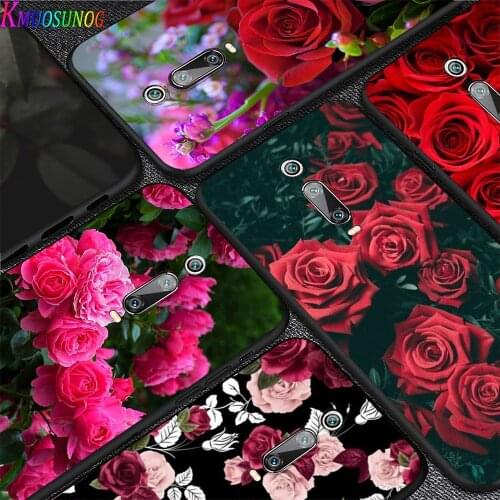 Bright Black Cover Red Rose flower For Xiaomi Redmi 10X 9C 9A 9 GO K20 8A 8 7A 7 S2 6A 6 5 4X Pro 5G Phone Case