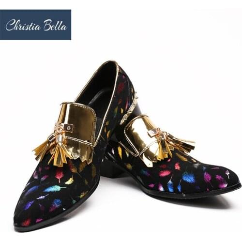 Christia Bella Classics Genuine Leather Men Loafers Tassel Slippers Smoking Mens Dress Shoes Brand Designer Mens Flats Plus Size