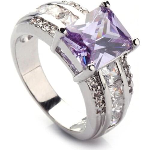 Fleure Esme fashion luxury big Cute Wedding rings Jewelry for women dropshipping Blue Cubic Zirconia Rhodium Plated R446 size 9