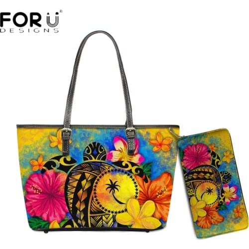 FORUDESIGNS Luxury Women Shoulder Bag And Purse Pohnpei Polynesian Hibiscus Floral Printing Female Messenger Bolsa Mujer