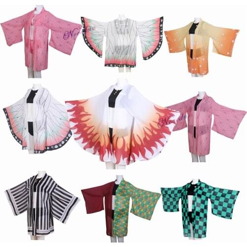 Haikyuu Tanjirou Rengoku Kochou Shinobu Zenitsu Cosplay Demon Slayer Swimsuit Anime Swimwear Bathing Suit With Kimono Cover Up