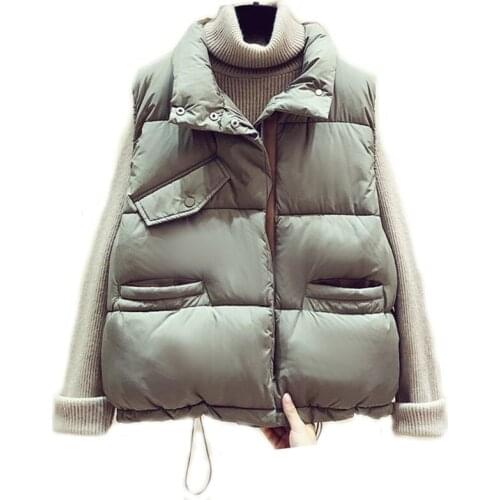 Cotton Winter Down Vest Women Harajuku BF Loose Thick Short Waistcoat Jacket Outerwear Zipper Sleeveless Vest Jacket