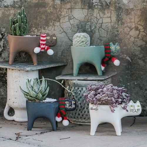 Ceramic Garden Pots Cute Cat Succulent Planter Plant Container Flower Pot Flower Basket Nordic Decoration House Ornament