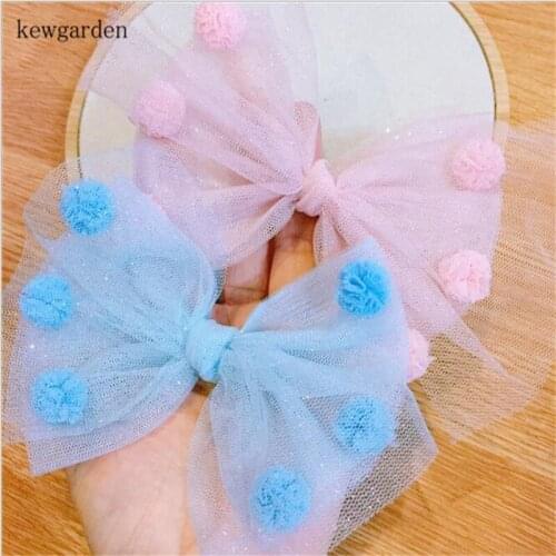 Kewgarden 12CM Gauze Ball Bowknot Handmade Kids Girl Hairpin Hairbow Headband Accessories Material DIY Craft Supplies 6Pcs