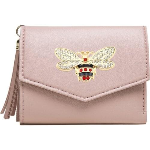 Wholesale Women Wallet Little Bee PU Leather Ladies Short Wallet Two Fold Stitching Multi-card Coin Purse Female Clutch Bag
