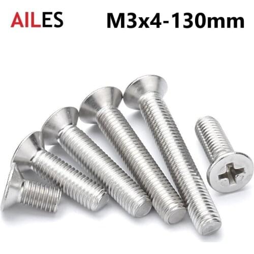 M3 Cross Recessed Countersunk Screws 304 Stainless Steel Phillips Flat Head Machine Bolts 4 5 6 8 10 18 20 45 50 110 120 130mm