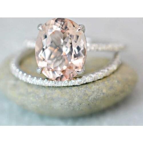 Trendy Light champagne Color Zircon Ring 2 PCS/Set Size 6-10 Womens Wedding Engagement Gifts