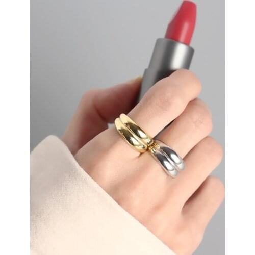 Trendy Smooth opening rings for women,Superimposed double 925 Sterling silver ring,Minimalist Jewelry,bridal sets Accessories