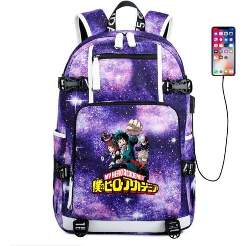 My Hero Academia travel bag School Bag usb charging canvas shoulder bag Teenager boys girls Backpack Laptop bag