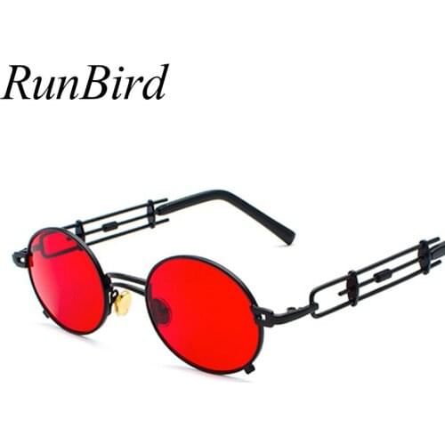 Newest Retro Steampunk Sunglasses Men Round Vintage 2018 Summer Metal Frame Black Oval Sun Glasses for Women Red Male Gift 1457R