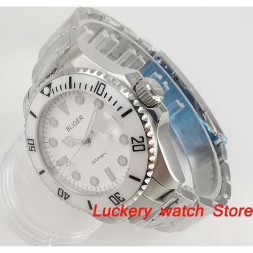 Bliger 43mm mens luxury watch white dial Ceramic bezel saphire glass；miyota 8215 Automatic movement mens mechanical watches