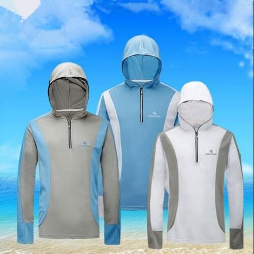 Summer style Men sport Zipper cardigan fishing clothing anti-mosquito quick-drying breathable Anti UV hooded Fishing Shirts