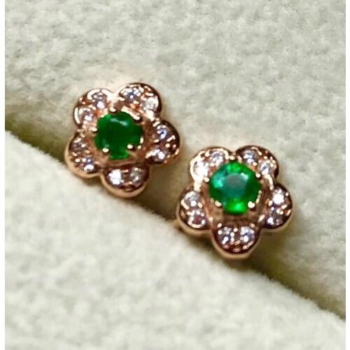 Natural emerald earring Free shipping Real original emerald 925 sterling silver Gem 3mm 2pcs