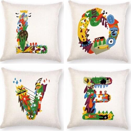 Colorful Letters 45x45cm Cotton Linen Throw Pillow Cushion Cover Car Home Decoration Sofa Decor Decorative Pillowcase