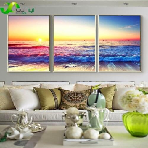 3 Panel Seascape Landscape Canvas Painting Nordic Style Post Print On Canvas Wall Home Decor Picture For Living Room Unframed