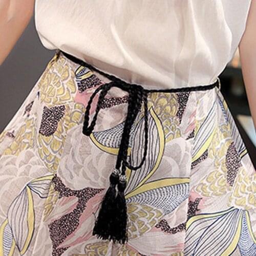 Women Bohemia Style Braided Tassel Belt Smooth Cummerbund Fashion Ladies Waist Belts Bow Knot Rope Skirt Knotted Belt Decoration