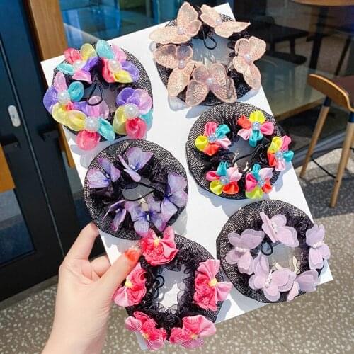 Butterfly Flower Adjustable Net Pocket Scrunchie Elastic Hair Bands Girls Dance Updo Ponytail Holder Gum Ties Hair Accessories