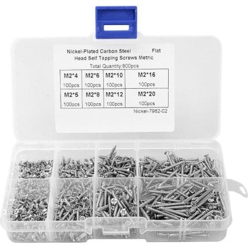 Retail 800Pcs M2 Stainless Steel Self Tapping Wood Screw Assortment Kit Lock Nut Wood Flat head Thread Nail Screw Fastener Sets