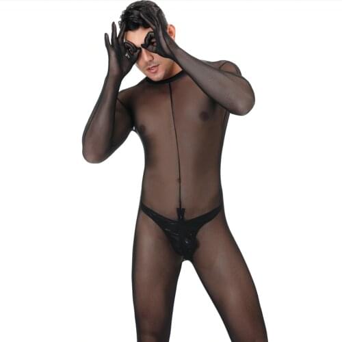 Sexy Mesh Mens Bodystocking Penis Pouch Full Body Exotic Parties Night Clubs Wear Transparent Gay Catsuit Jumpsuit Lingerie