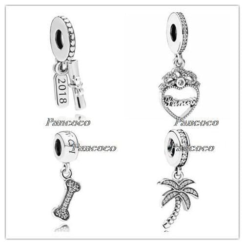 925 Sterling Silver Bead Charm Vintage Palm Tree With Crystal Pendant Beads Fit Pandora Bracelet & Necklace Jewelry