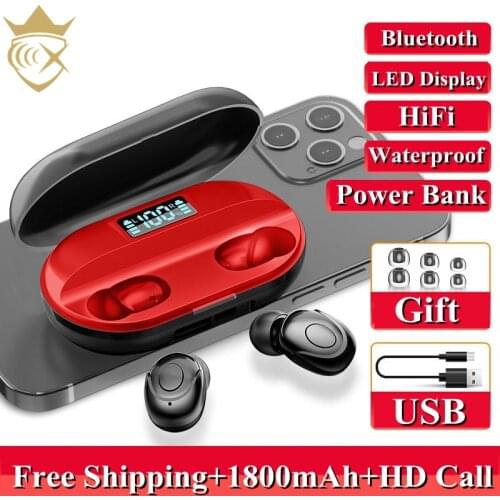 TWS Bluetooth 5.2 Earphones 1800mAh Charging Box Wireless Headphone 9D Stereo Sports Waterproof Earbuds Headsets With Microphone