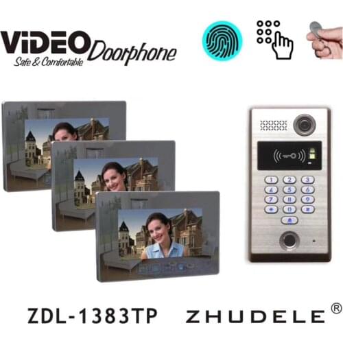 ZHUDELE 7" Wired Video Door Phone Visual Video Intercom Two-way Audio Intercom Fingerprint With Waterproof Outdoor IR Camera 1V3