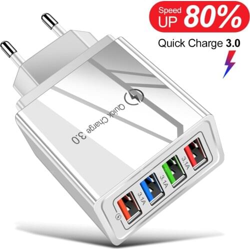 4 USB Charger Quick Charge 3.0 4.0 Fast Charging For Phone Adapter For iPhone 12 Xiaomi Samsung Mobile Phone Charger QC 3.0
