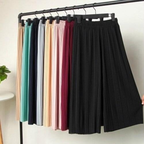 Womens pants 2019 summer wide-leg pants pleated chiffon high waist loose skirt pants big pendulum large size casual nine pants