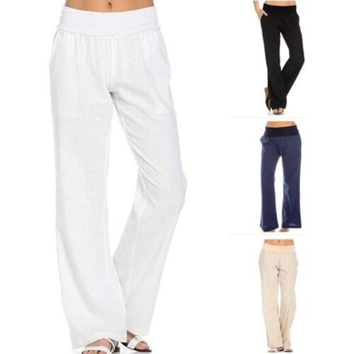 2021 Womens Breathless Soft High Waist Stretch Pants Tight Loose Trouser Casual Solid Color Fitness Wide Leg Clothing
