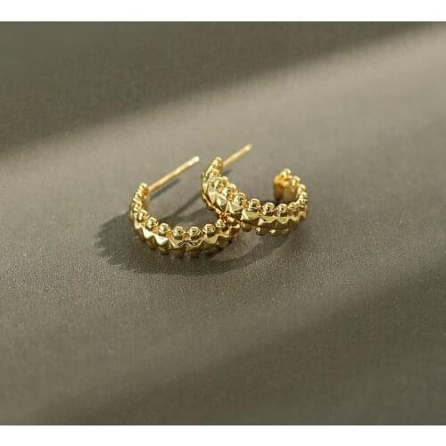 SHANICE 100% 925 Sterling Silver Wave Shape Round Circle Amazing Price Gold Small Stud Earring for Women Fashion Jewelry Party