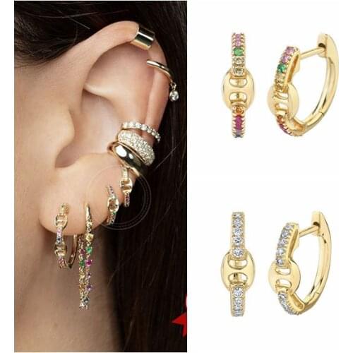 925 Silver Ear Buckle Gold U-Shaped Pave Rainbow Crystal Hoop Earrings for Women Light Luxury Party Fashion Wedding Jewelry