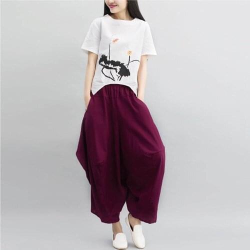 2020 Sarouel Women Harem Pants Oversized Solid Color Cotton Linen Wide Leg Pants Home Fitness Cropped Pants Femme Pantalons