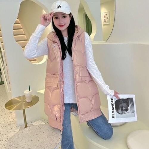 Winter Down Cotton Vest Women 2021 New Glossy Mid-length Sleeveless Jacket Female Thicken Outer Waistcoat Plus Size 3XLC1410