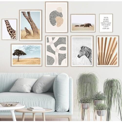 Giraffe Tree Zebra Leopard Elephant Grass Wall Art Canvas Painting Nordic Posters And Prints Wall Pictures For Living Room Decor