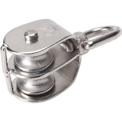 1Pcs M20 Stainless Steel Heavy Duty Steel Double Wheel Swivel Lifting Rope Double Pulley Block Pulley Block Chain Traction Wheel