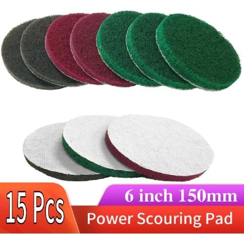 15PCS 6 inch Multi-purpose Flocking Scouring Pad Round 240-800 Grit Industrial Heavy Duty Nylon Cleaning Cloth for Polishing