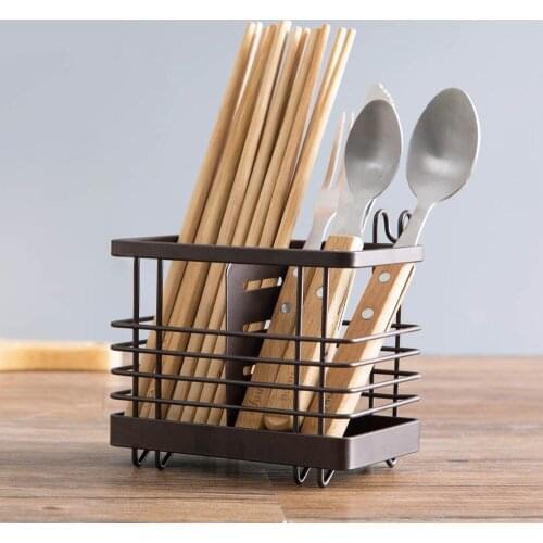 2020Hot Iron Chopsticks Cage Spoon Fork Storage Rack Shelf Cutlery Organizer Holder Tableware Basket Box Kitchen Accessories